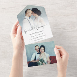 結婚した2メリー枚の写真の受信者アドレスのクリスマスカード オールインワン招待状