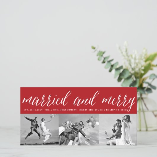 結婚した3メリー枚の写真のコラージュシンプル結婚の シーズンカード (スタンド正面)