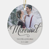 結婚した | クリスマスモダンカップルの写真 セラミックオーナメント (左)