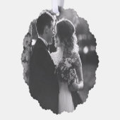 結婚した&スクリプメリート赤い格子模様の写真クリスマス オーナメントカード (左)