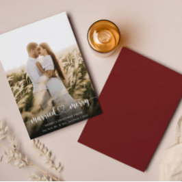 結婚した&スメリーエレガントクリプト写真ホリデーカード サンキューカード