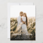 結婚した&スメリーエレガントクリプト写真ホリデーカード サンキューカード (正面)