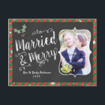 結婚した&ハガキメリーチョークホリディフォトカード シーズンポストカード<br><div class="desc">結婚した&ハガキメリーチョーク休日のフォトカード。カスタマイズ任意の文字と自分の写真と。</div>