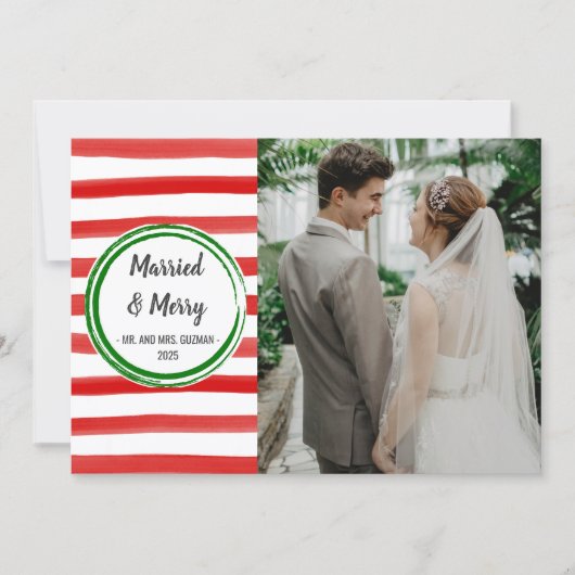 結婚した&ハッメリープホリデーズクリスマスフォト シーズンカード (正面)