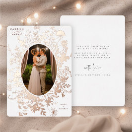 結婚した&フローラメリークリスマスフォトバラ金ゴールド 箔シーズンカード