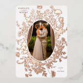 結婚した&フローラメリークリスマスフォトバラ金ゴールド 箔シーズンカード (正面)