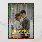 結婚した&ブライトタータンチェックプレイド新婚クリスマス 箔シーズンカード (正面)