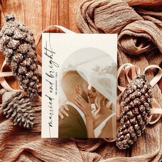 結婚した&ブライトホリデークリスマスカードアーチフォト 招待状