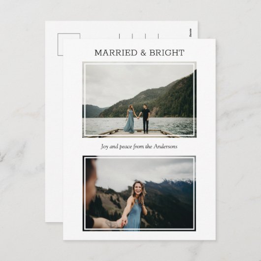 結婚した&ブライト2パーソナライズされたフォトクリスマス シーズンポストカード (正面/裏面)