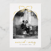 結婚した&ボーメリーお洒落アーチ写真クリスマス 箔シーズンカード (正面)