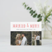 結婚した&メリーエレガントモダンRed Script写真 シーズンポストカード (スタンド正面)