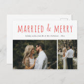 結婚した&メリーエレガントモダンRed Script写真 シーズンポストカード (正面/裏面)