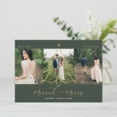 結婚した&メリーエレガント金ゴールド・ホリデー・ツリー3 Photo シーズンカード (スタンド正面)