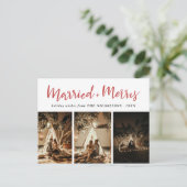 結婚した&メリーエレガントRed Mutliフォトホリデー シーズンポストカード (スタンド正面)