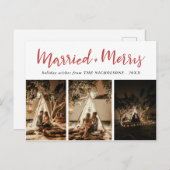結婚した&メリーエレガントRed Mutliフォトホリデー シーズンポストカード (正面/裏面)