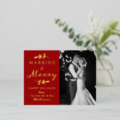 結婚した&メリーカップルの最初のクリスマスフォト実在 箔シーズンポストカード (立ち正面)