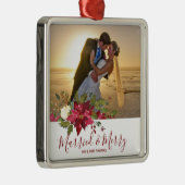 結婚した&メリークリスマスの休日の写真オーナメント メタルオーナメント (右)
