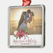 結婚した&メリークリスマスの休日の写真オーナメント メタルオーナメント (左)