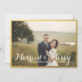 結婚した&メリークリスマスホリデーフォト金ゴールドフレーム シーズンカード (正面)
