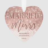 結婚した&メリーバラ金ゴールドキラキラ光の写真 オーナメント (正面)