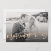 結婚した&メリーブラシスクリプト写真モダン結婚の シーズンカード (正面)