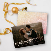 結婚した&メリーブラシスクリプト写真モダン結婚の 箔シーズンカード