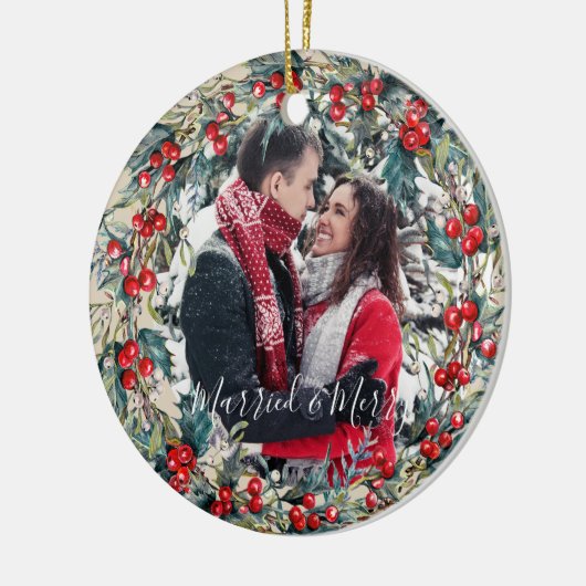 結婚した& メリー初めてのクリスマスツリーオーナメント セラミックオーナメント (左)