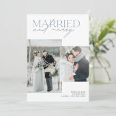 結婚した&メリー素朴ブルー新入写真コラージュ シーズンカード (スタンド正面)