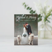 結婚した&メリー結婚のクリスマス写真LW ポストカード (スタンド正面)