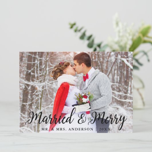 結婚した&メリー結婚の写真クリスマスカードB 招待状 (スタンド正面)