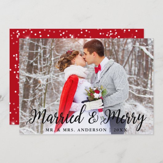 結婚した&メリー結婚の写真クリスマスカードS 招待状 (正面/裏面)