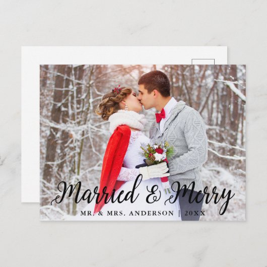 結婚した&メリー結婚の写真クリスマスB ポストカード (正面/裏面)