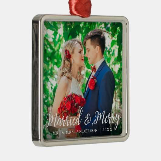 結婚した&メリー結婚の写真クリスマスW メタルオーナメント (右)
