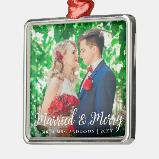 結婚した&メリー結婚の写真クリスマスW メタルオーナメント (左)