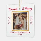 結婚した&メリー結婚の写真金ゴールドモダン セラミックオーナメント (左)