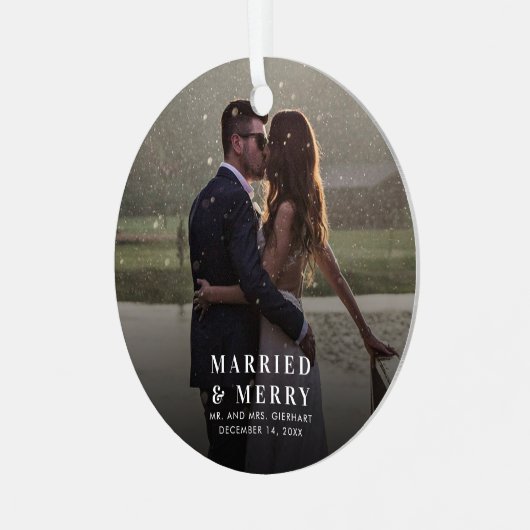 結婚した&メリー結婚クリスマスの写真フェスティバル メタルオーナメント (正面左)