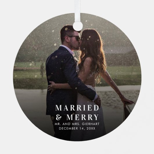 結婚した&メリー結婚クリスマスの写真フェスティバル メタルオーナメント (裏面)