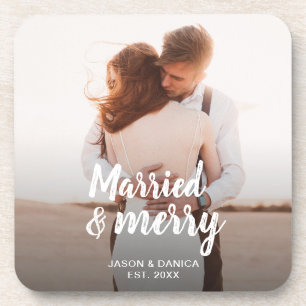 結婚した&メリー結婚s Thank you Christmas Photo コースター