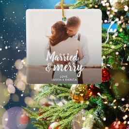 結婚した&メリー結婚s Thank you Christmas Photo セラミックオーナメント