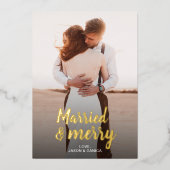 結婚した&メリー結婚s Thank you Christmas Photo 箔シーズンカード (正面)