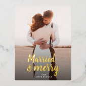 結婚した&メリー結婚s Thank you Christmas Photo 箔シーズンポストカード (正面)