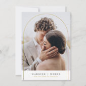 結婚した&メリー金ゴールドアーチクリスマスホリデー写真 シーズンカード (正面)