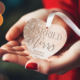 結婚した&メリー金ゴールドクラッシーTwinkling Lights写真 オーナメント