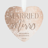 結婚した&メリー金ゴールドクラッシーTwinkling Lights写真 オーナメント (正面)