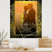 結婚した&メリー金ゴールドグリッタートリムクリスマスガラス ポスター (キッチン)