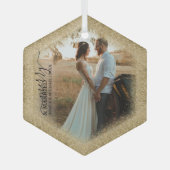 結婚した&メリー金ゴールドグリッタートリムクリスマス ガラスオーナメント (正面)