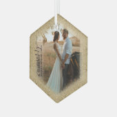 結婚した&メリー金ゴールドグリッタートリムクリスマス ガラスオーナメント (正面左)