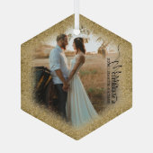 結婚した&メリー金ゴールドグリッタートリムクリスマス ガラスオーナメント (裏面)