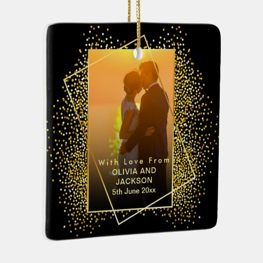 結婚した&メリー金ゴールドグリッタートリムクリスマス セラミックオーナメント (右)