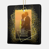 結婚した&メリー金ゴールドグリッタートリムクリスマス セラミックオーナメント (左)